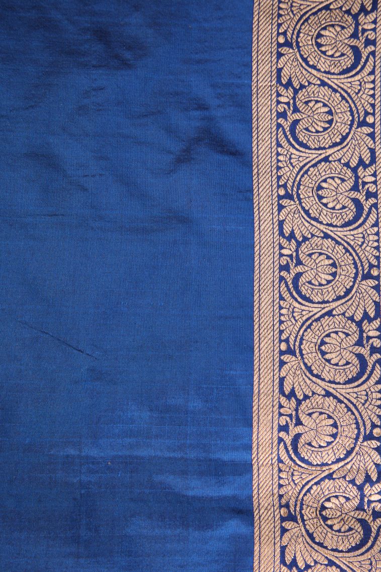 Daffane Blue Banaras Silk Saree Gold Zari with Floral Patterns view 3
