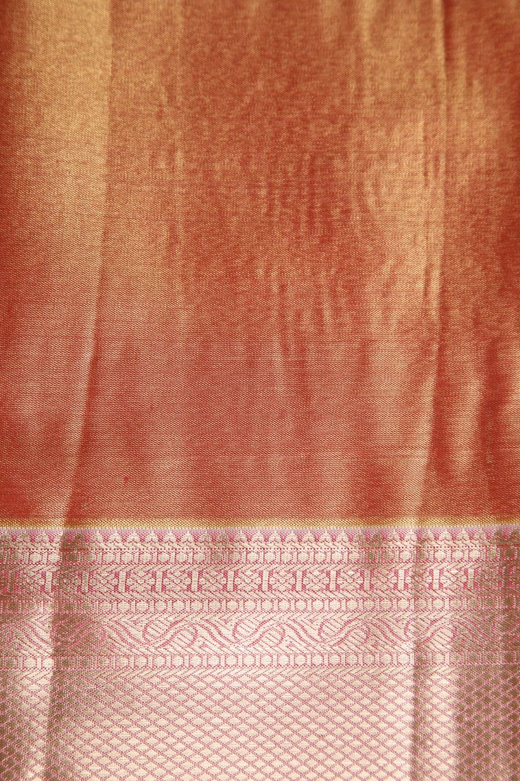 Rust Orange Apoorva Silk Sarees with Silver Zari Floral Patterns view 3