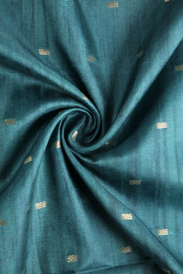 Cerulean Blue Semi Raw Silk Printed Gold Zari with Zari Puttas view 4