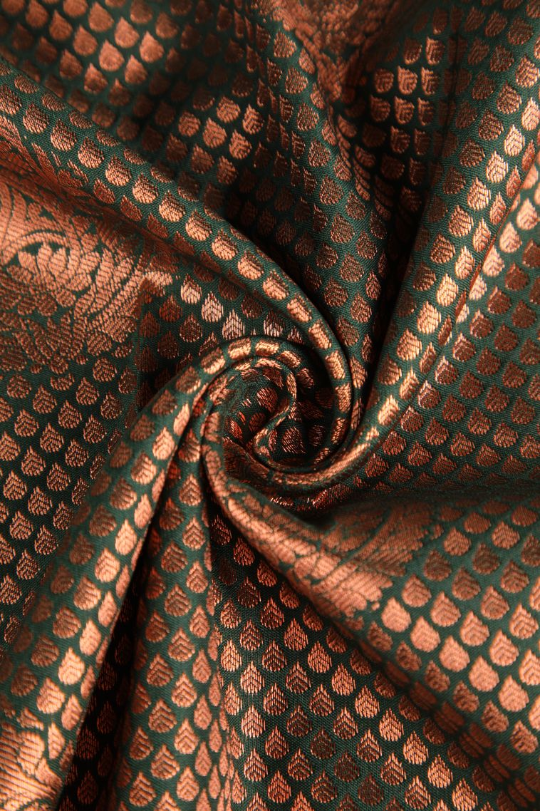 Pine Green Apoorva Silk Sarees Copper Zari with Floral Puttas view 4