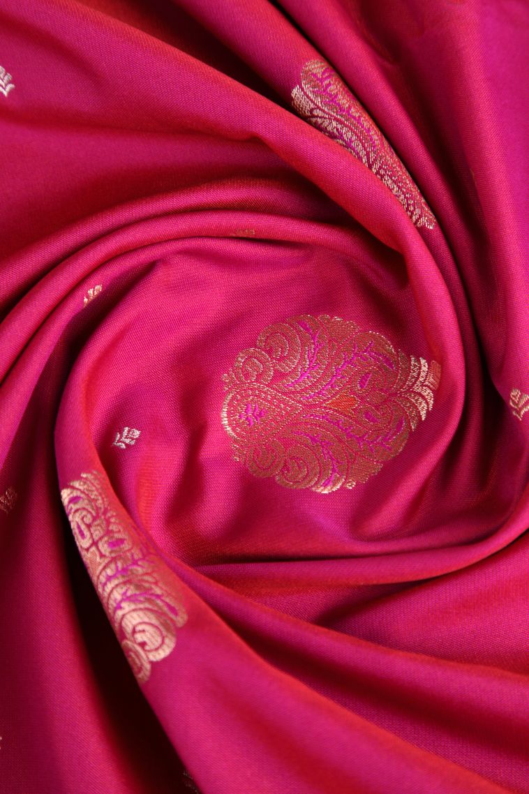 Fuscia Pink Apoorva Silk Sarees with Copper Zari Floral Puttas view 4