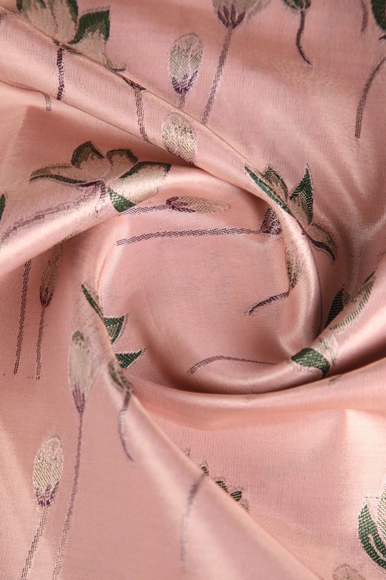 Salmon Pink Apoorva Silk Sarees with Gold Zari Floral Patterns view 4