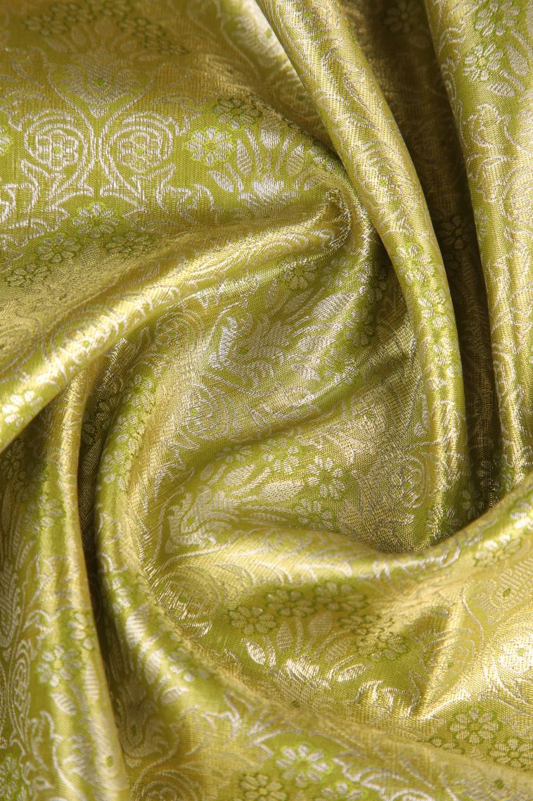 Olive Green Apoorva Silk Sarees with Gold And Silver Zari Floral Patterns view 4