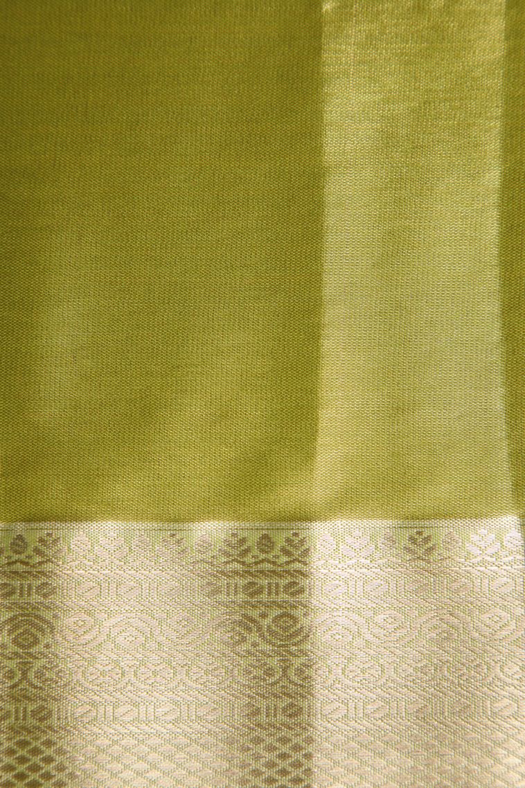 Olive Green Apoorva Silk Sarees with Gold And Silver Zari Floral Patterns view 3