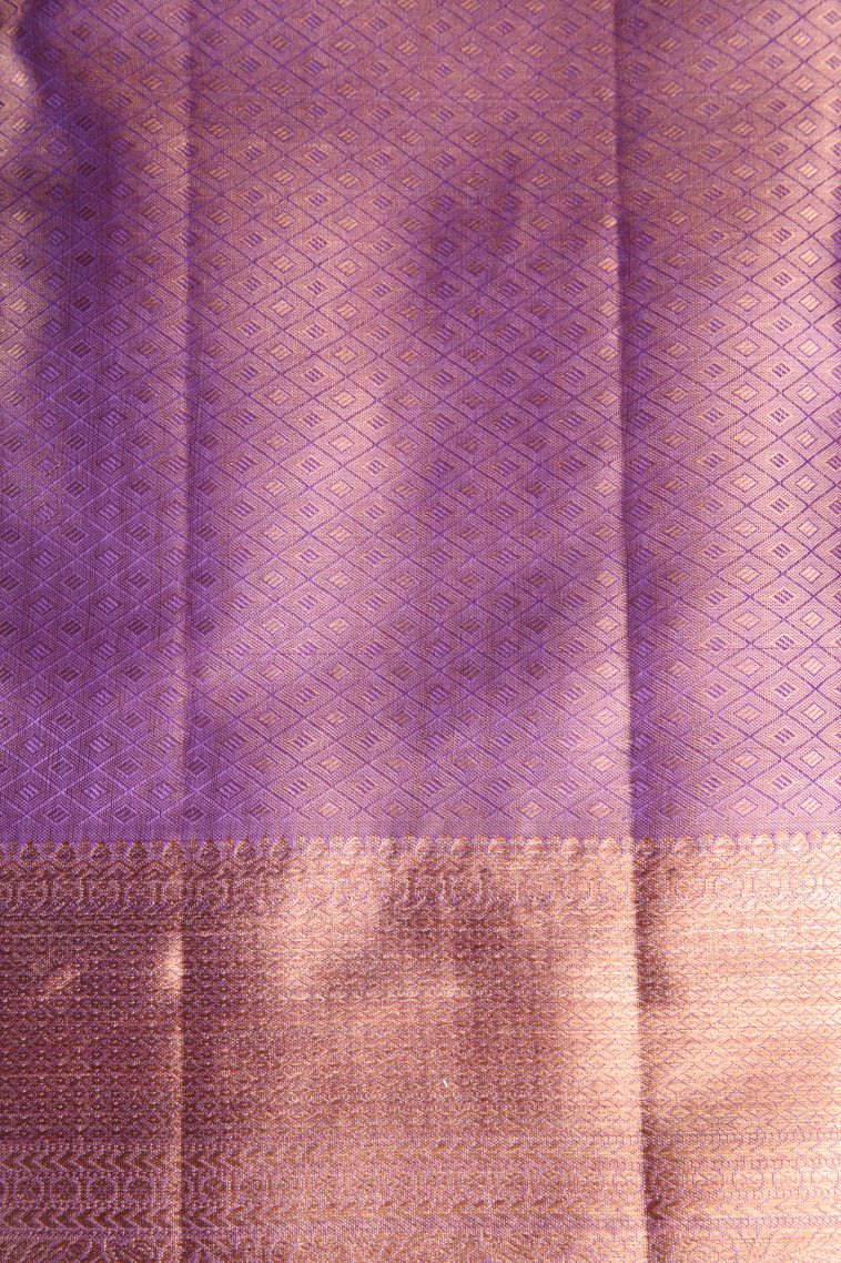 Iris Purple Kanchipuram Silk Sarees with Gold And Silver Zari Floral Patterns view 3