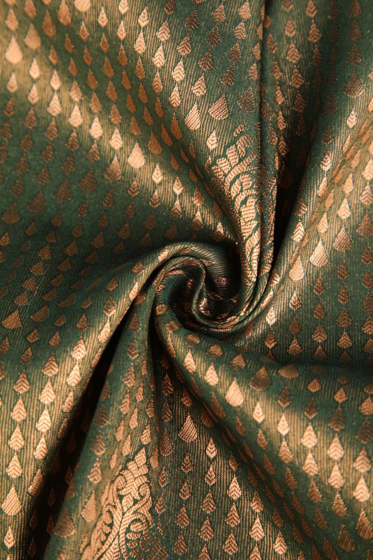 Pine Green Apoorva Silk Sarees Copper Zari with Leaf Puttas view 4
