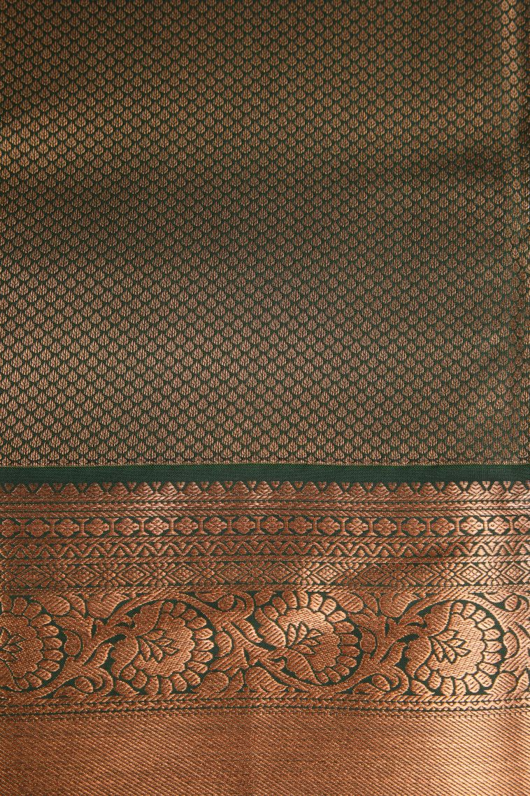 Pine Green Apoorva Silk Sarees Copper Zari with Leaf Puttas view 3
