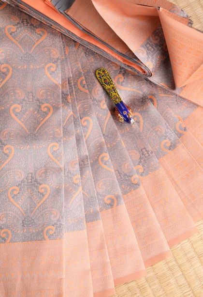 Gray Black Visiri Madippu Silk Sarees with Silver Zari Floral Patterns