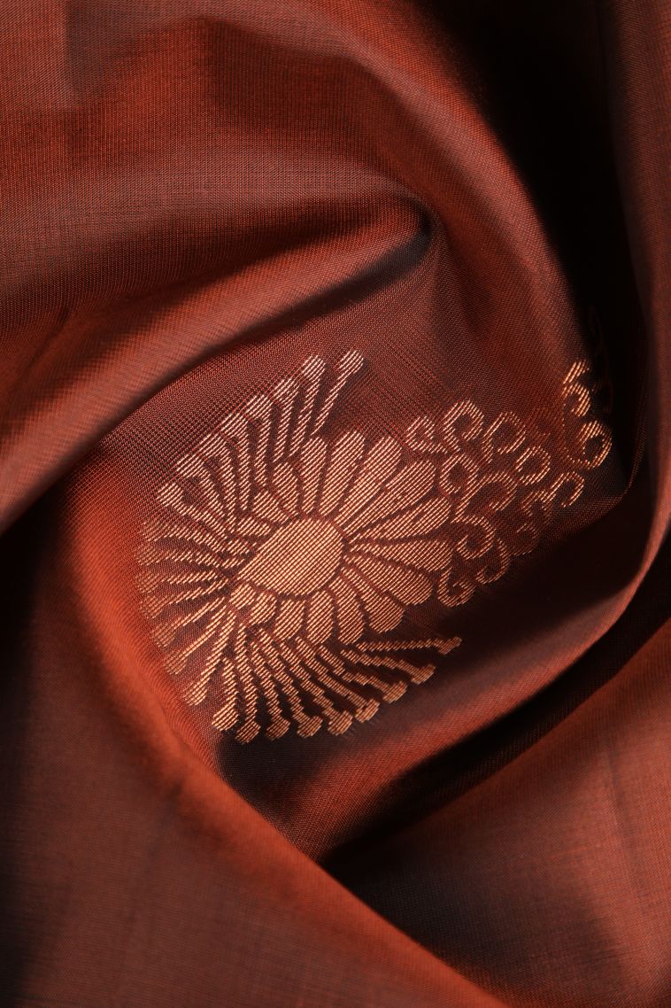 Cinnamon Brown Soft Silk Saree with Copper Zari Floral Patterns view 4