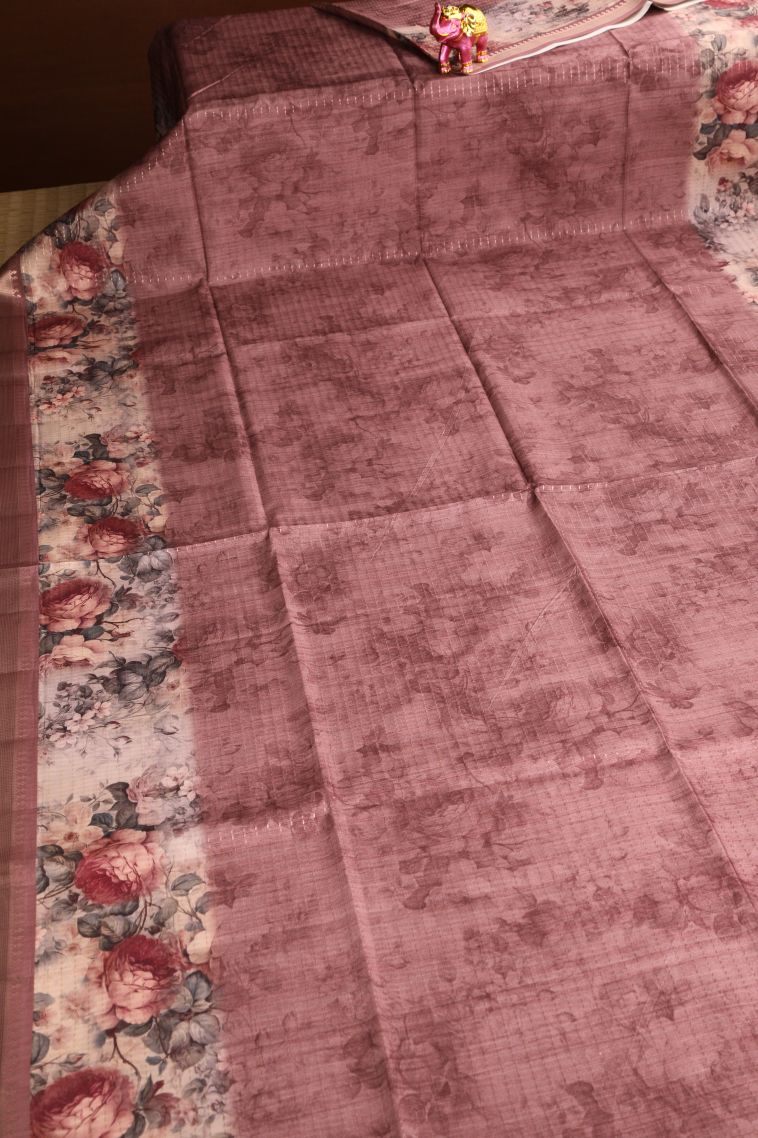 Blush Red Semi Tussar Silk Gold Zari with Floral Patterns view 2