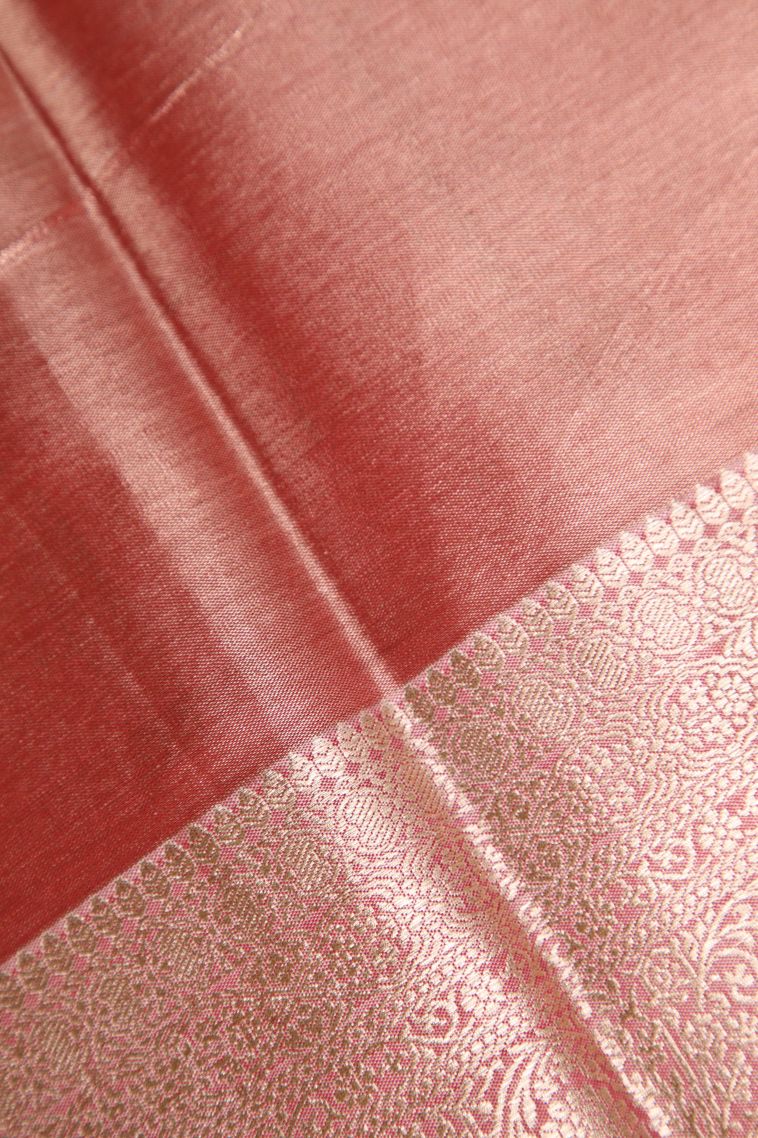 Blush Red Apoorva Silk Sarees with Silver Zari Peacock Motifs view 3