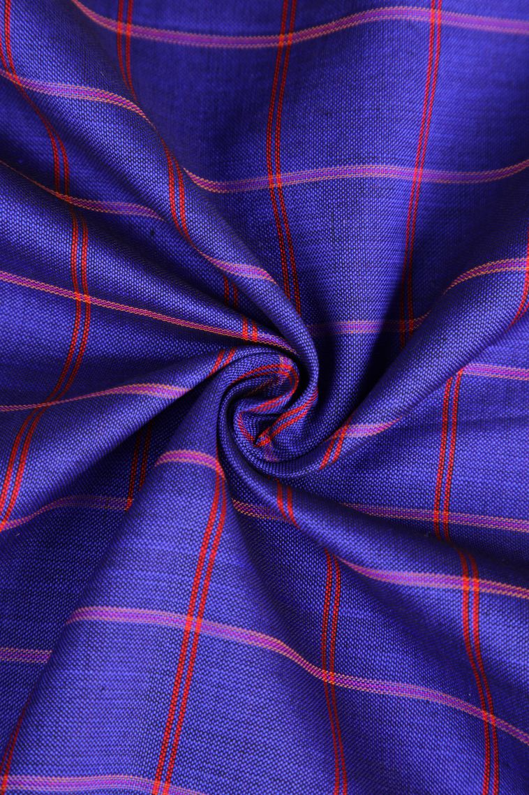Cobalt Blue Poly Cotton Sarees Gold Zari with Checks view 4