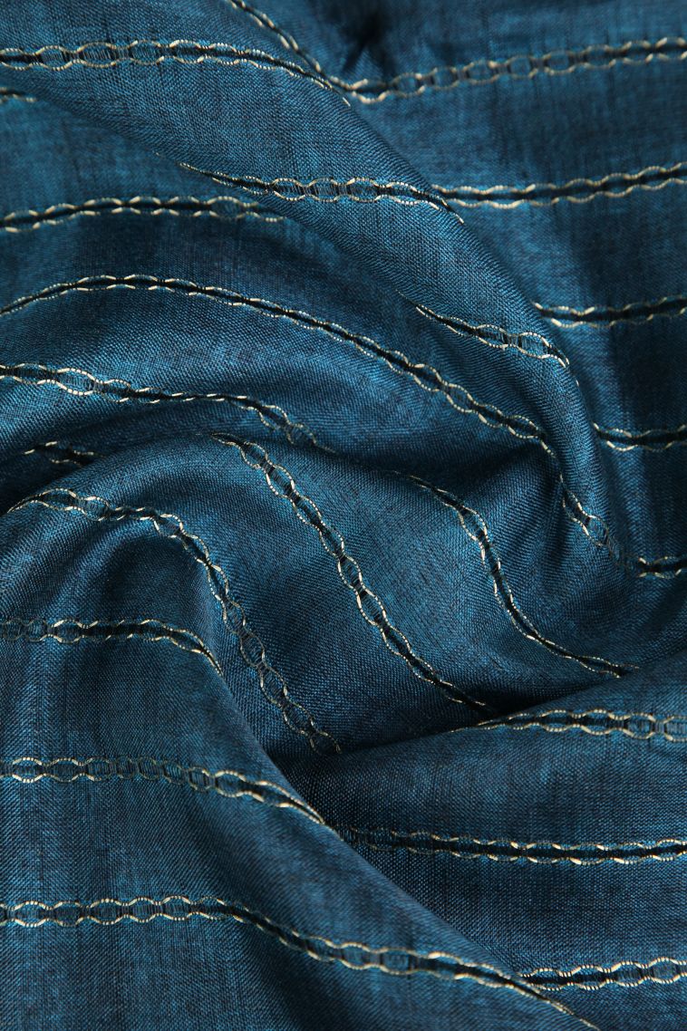 Aegean Blue Semi Tussar Silk Gold Zari with Stripes view 4