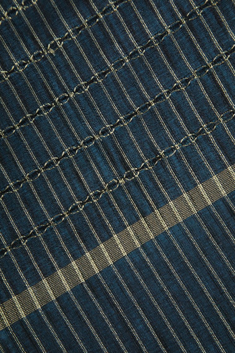 Aegean Blue Semi Tussar Silk Gold Zari with Stripes view 3