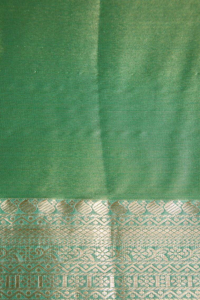 Olive Green Apoorva Silk Sarees with Gold And Silver Zari Leaf Pattern view 3