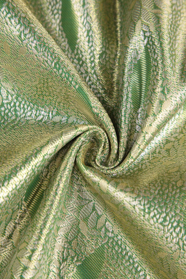 Olive Green Apoorva Silk Sarees with Gold And Silver Zari Leaf Pattern view 4