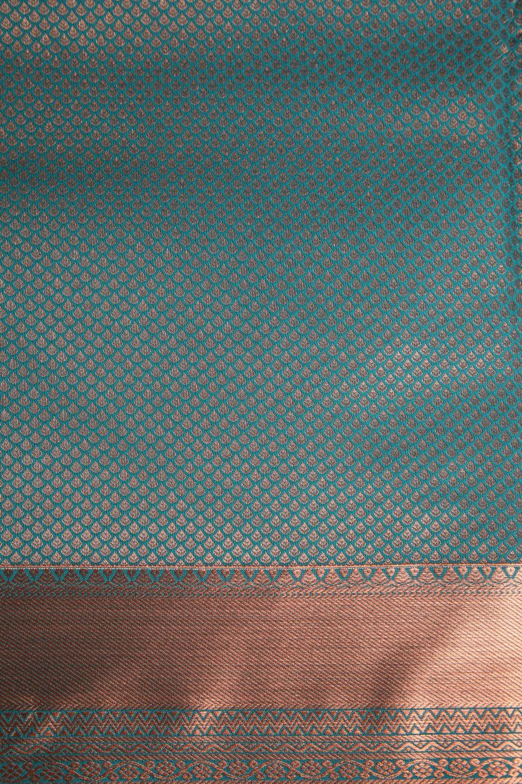Ocean Blue Apoorva Silk Sarees Copper Zari with Floral Patterns view 3