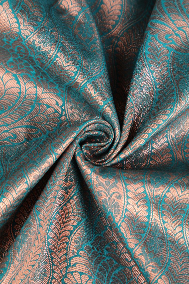 Ocean Blue Apoorva Silk Sarees Copper Zari with Floral Patterns view 4