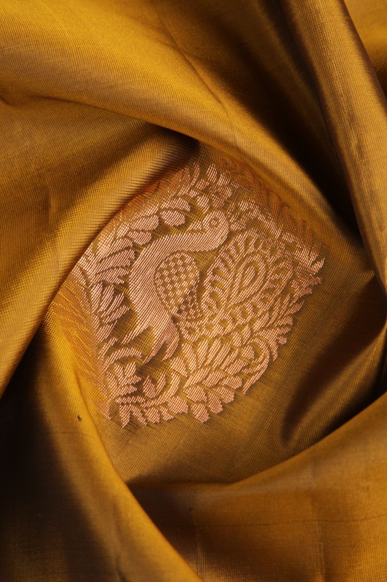 Rich Gold Soft Silk Saree with Copper Zari Peacock Motifs view 4