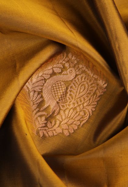 Rich Gold Soft Silk Saree with Copper Zari Peacock Motifs