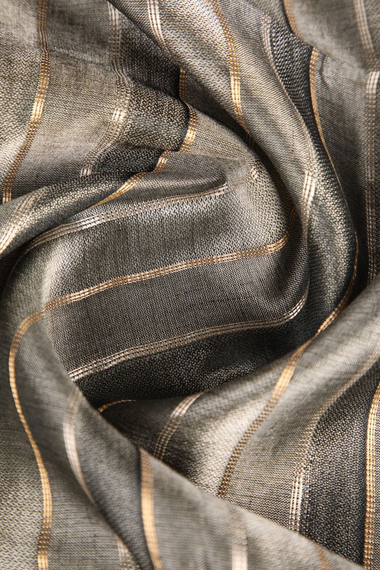 Gray Black Semi Tussar Silk Gold And Silver Zari with Zari Stripes view 4