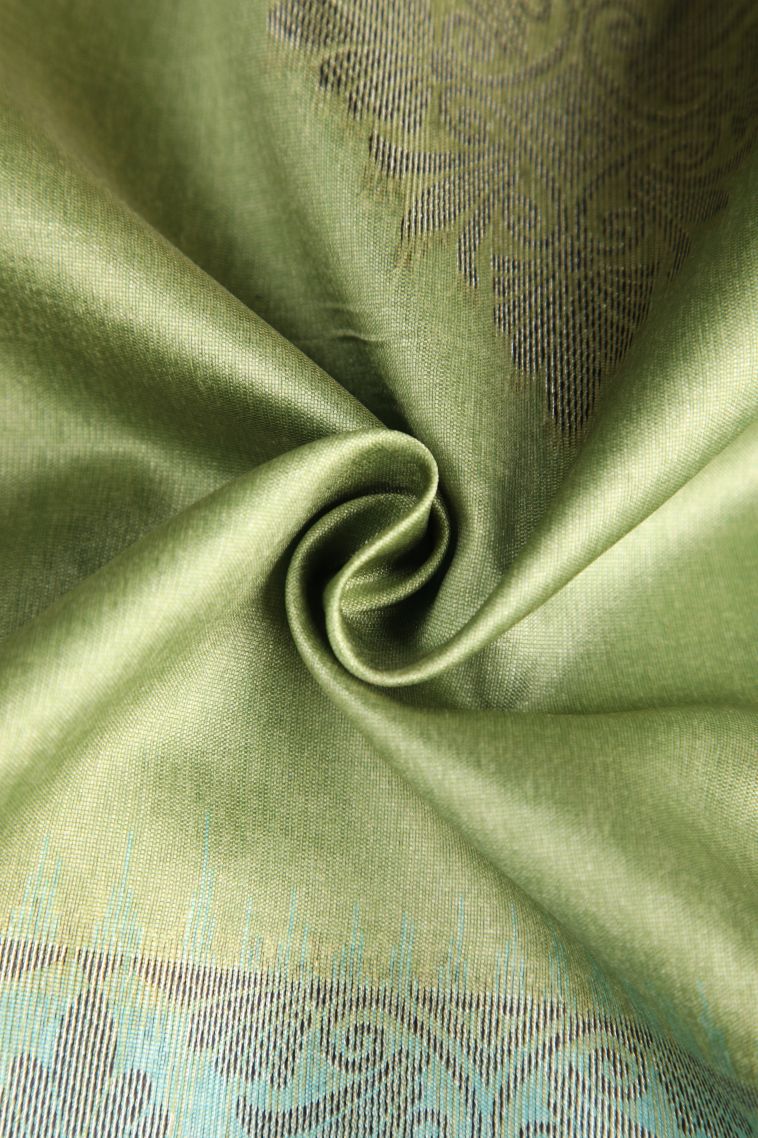 Mint Green Semi Tussar Silk with Antic Zari Floral Patterns view 4