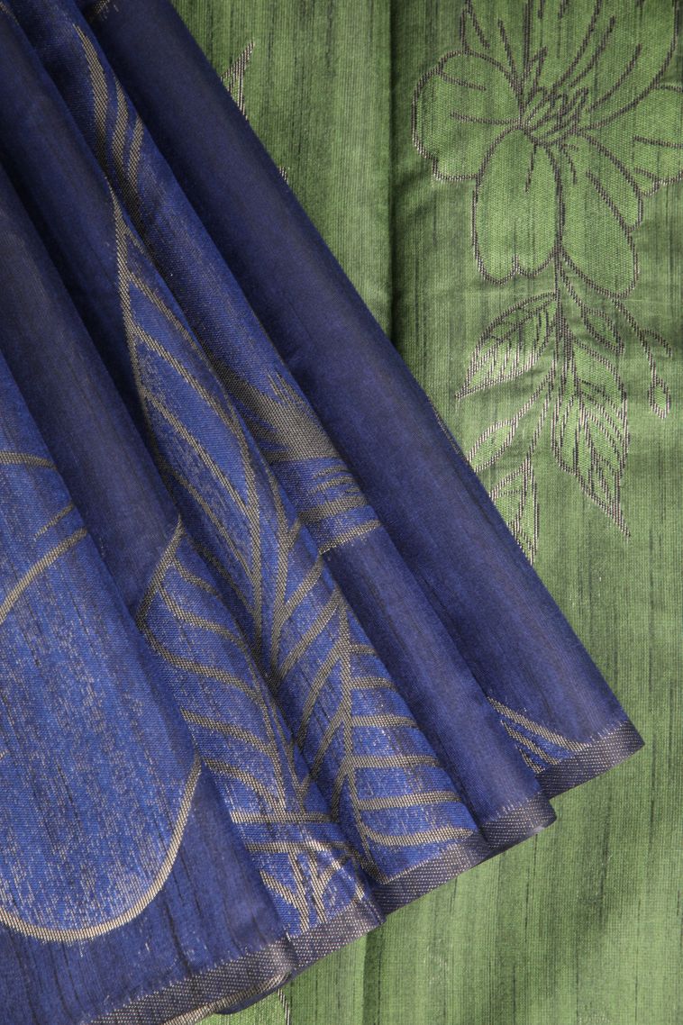 Admiral Blue Jute Sarees with Silver Zari Floral Patterns