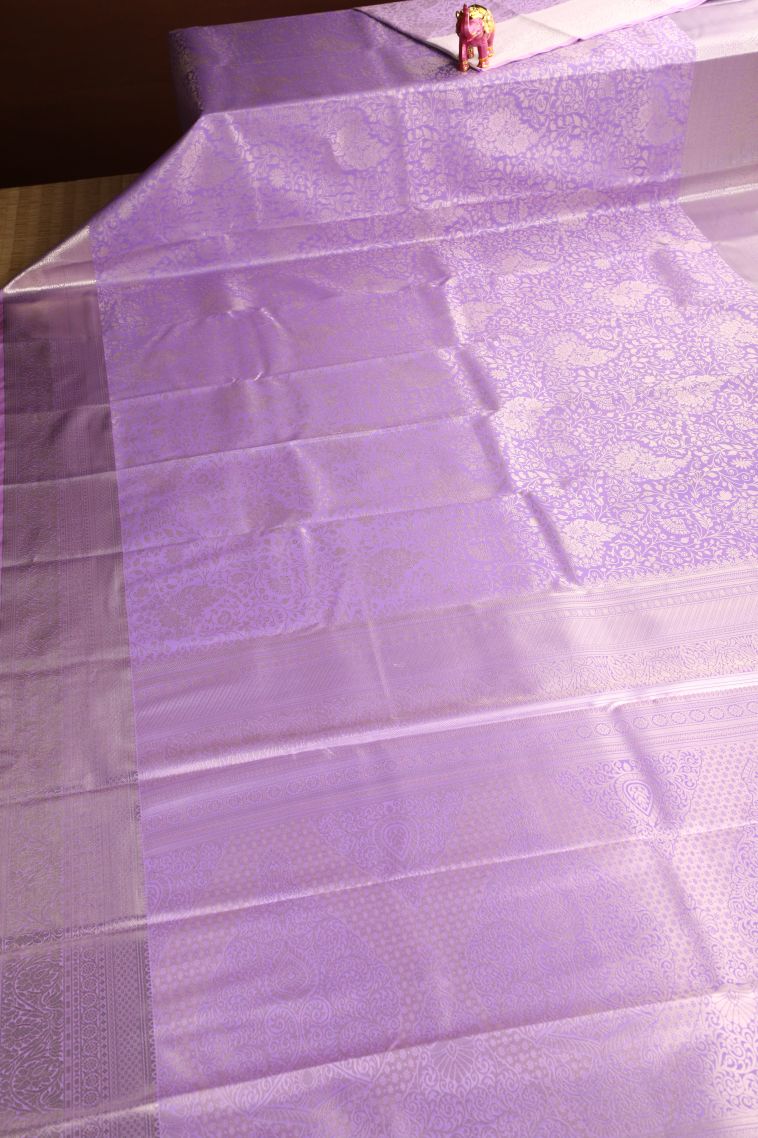 Periwinkle Purple Apoorva Silk Sarees Silver Zari with Floral Patterns view 2