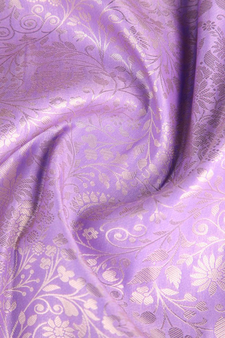 Periwinkle Purple Apoorva Silk Sarees Silver Zari with Floral Patterns view 4