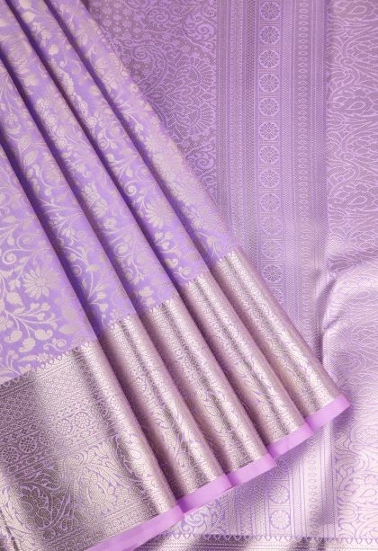 Periwinkle Purple Apoorva Silk Sarees Silver Zari with Floral Patterns