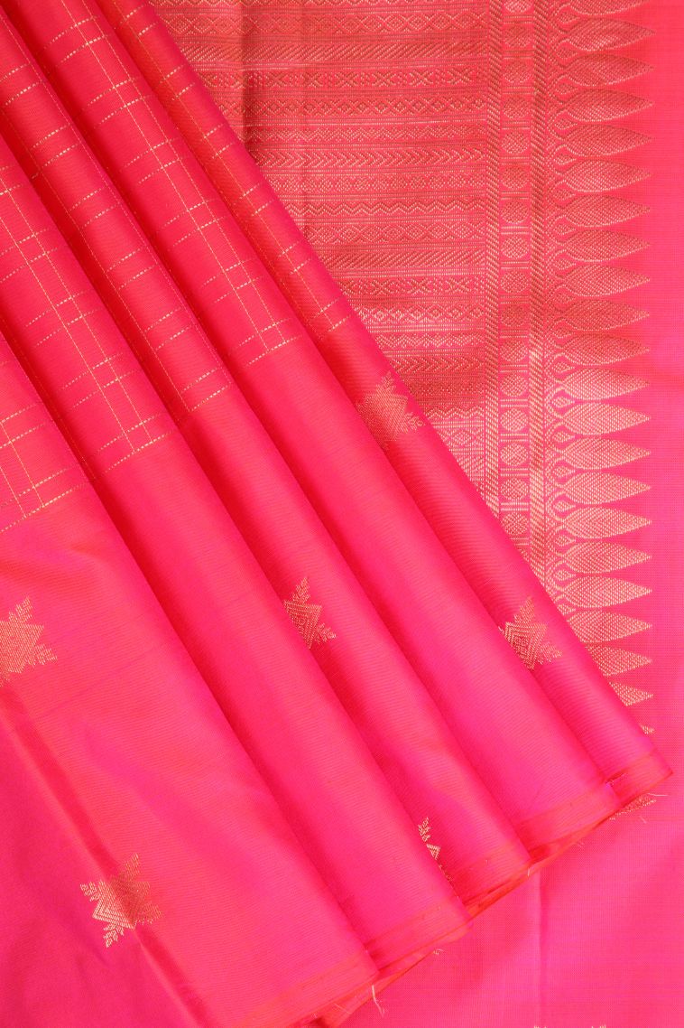 Strawberry Pink Soft Silk Saree with Gold Zari Checks view 1