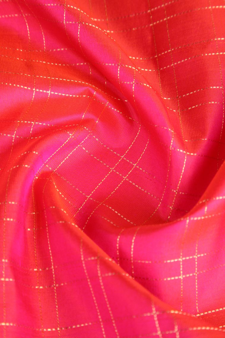 Strawberry Pink Soft Silk Saree with Gold Zari Checks view 4