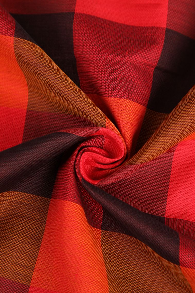 Rose Red Poly Cotton Sarees Gold Zari with Checks view 4