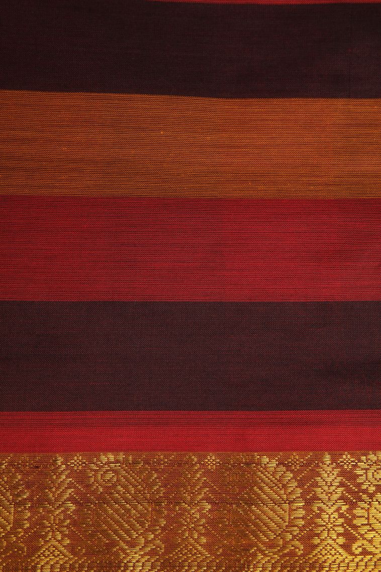 Rose Red Poly Cotton Sarees Gold Zari with Checks view 3