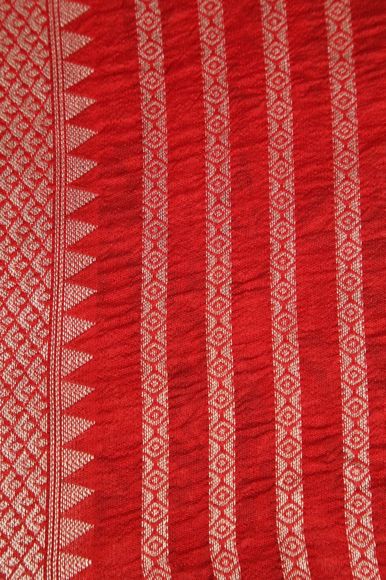 Candy Red Banaras Sarees with Silver Zari Floral Puttas view 3