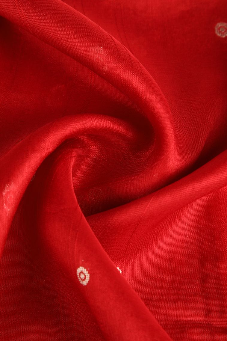 Candy Red Banaras Sarees with Silver Zari Floral Puttas view 4