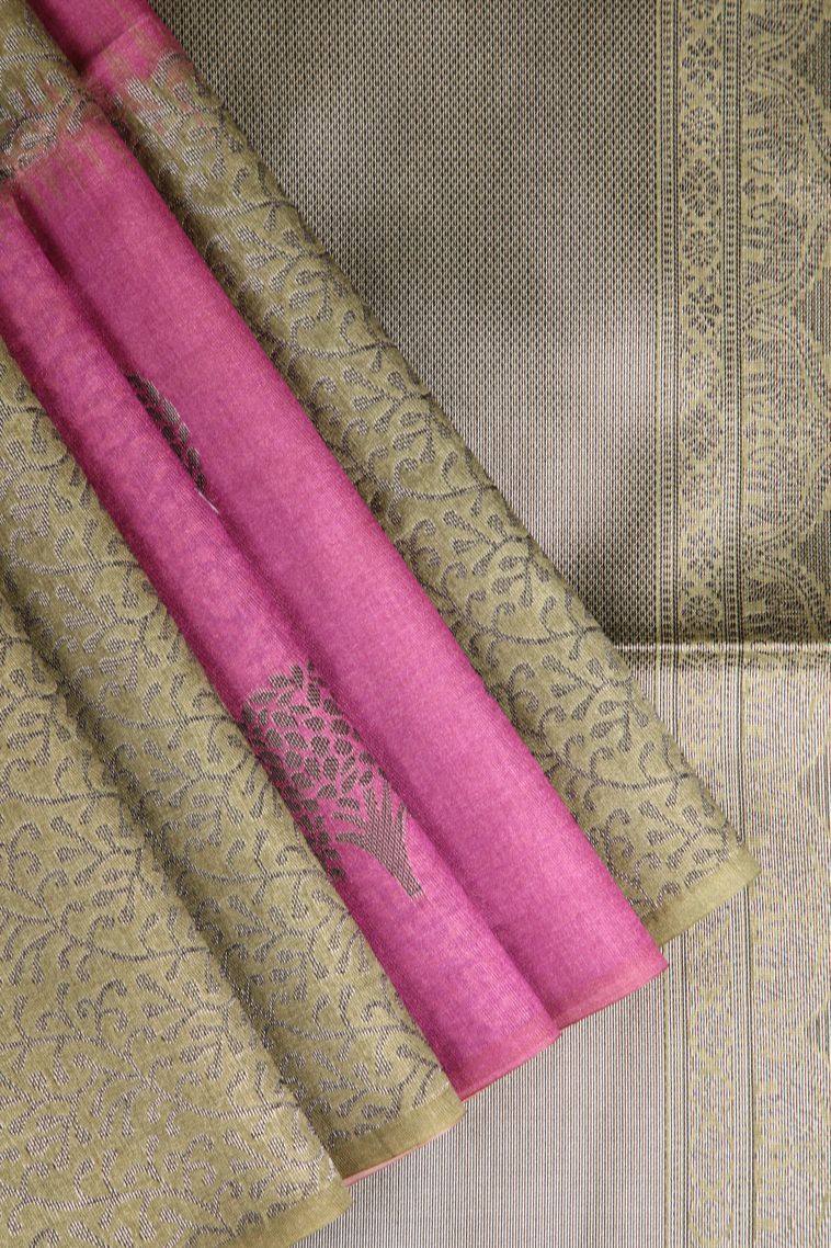 Sage Green Semi Tussar Silk with Antic Zari Tree Mottif view 1