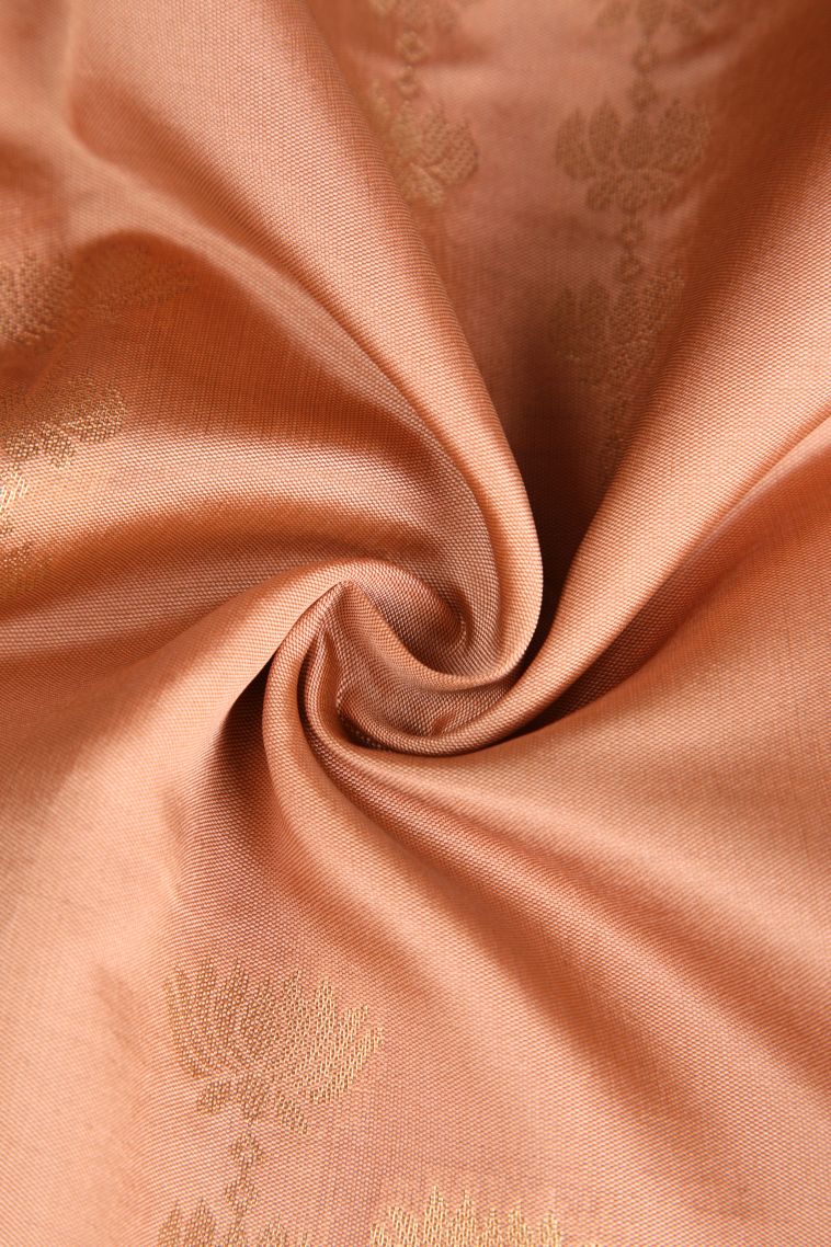 Cantaloupe Orange Raw Silk Sarees with Gold Zari Floral Patterns view 4