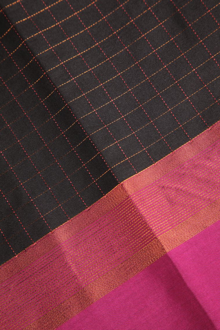 Charleston Black Arani Silk Sarees Copper Zari with Checks view 3