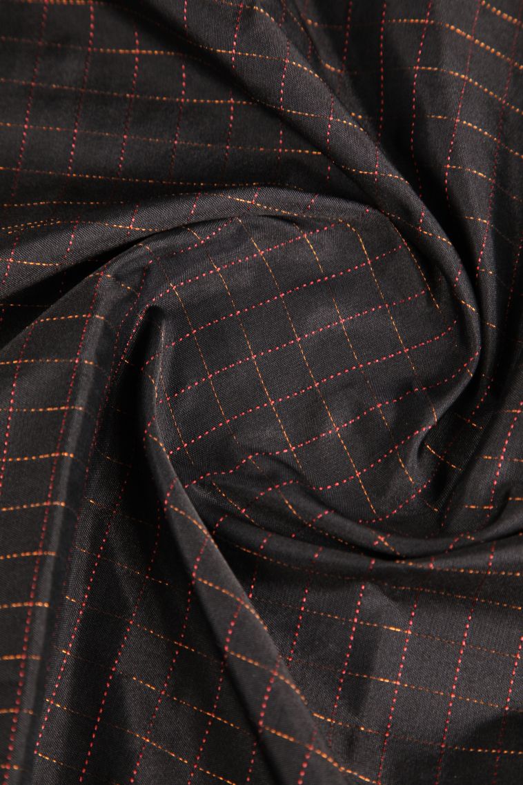 Charleston Black Arani Silk Sarees Copper Zari with Checks view 4