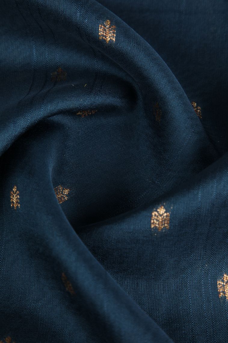 Aegean Blue Banaras Sarees Antic Zari with Floral Puttas view 4
