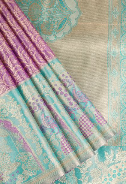 Orchid Purple Apoorva Silk Sarees with Gold Zari Leaf Pattern