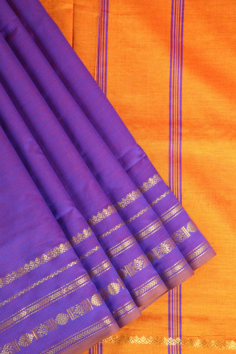 Viola Purple Poly Cotton Sarees Gold Zari with Plain