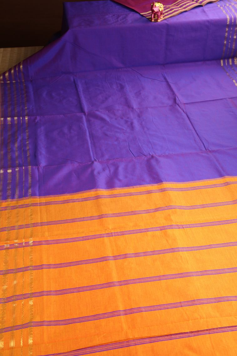 Viola Purple Poly Cotton Sarees Gold Zari with Plain view 2