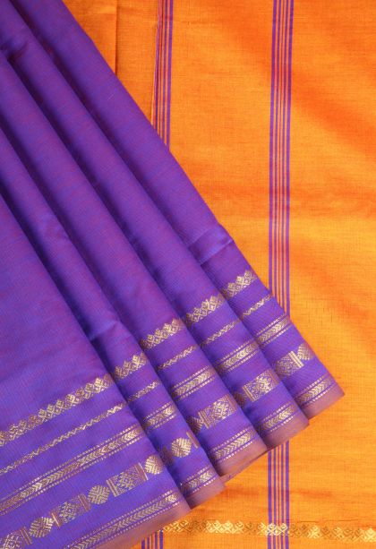 Viola Purple Poly Cotton Sarees Gold Zari with Plain
