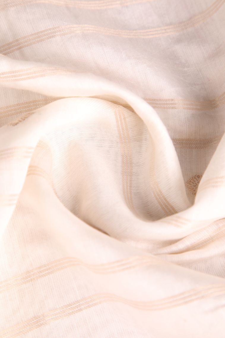 Alabaster White Chanderi Cotton Sarees Antic Zari with Cross Straipes view 4