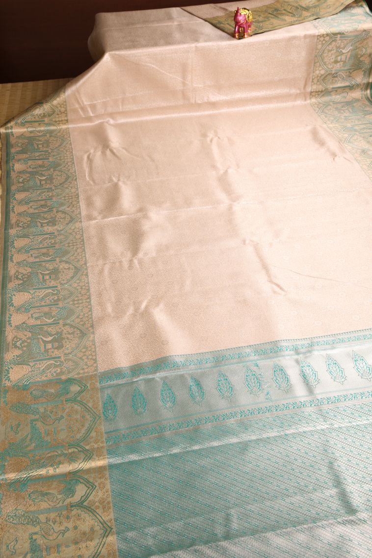 Vanilla Custard Yellow Apoorva Silk Sarees with Silver Zari Buttis (small Dots Or Motifs) view 2