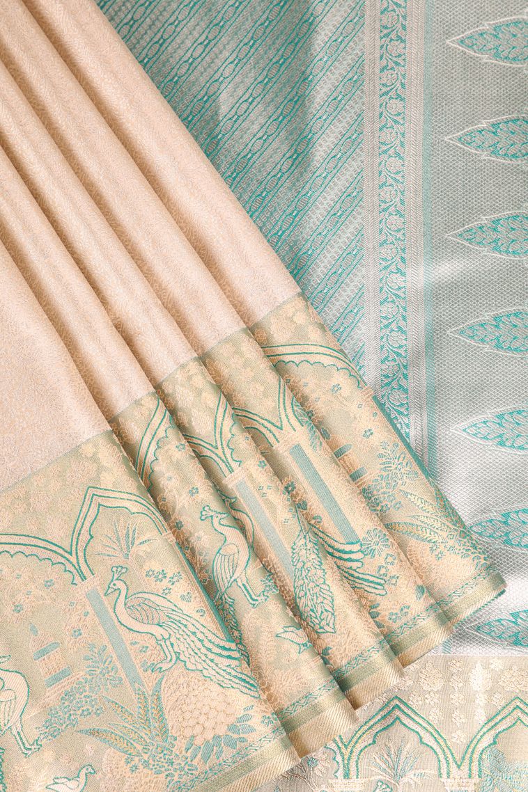Vanilla Custard Yellow Apoorva Silk Sarees with Silver Zari Buttis (small Dots Or Motifs) view 1