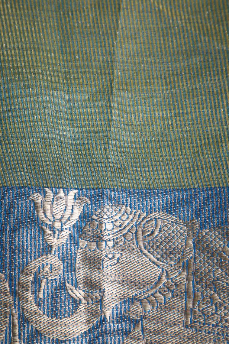 Stone Blue Organza Saree with Silver Zari Floral Patterns view 3