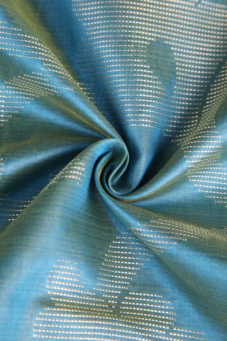 Stone Blue Organza Saree with Silver Zari Floral Patterns view 4